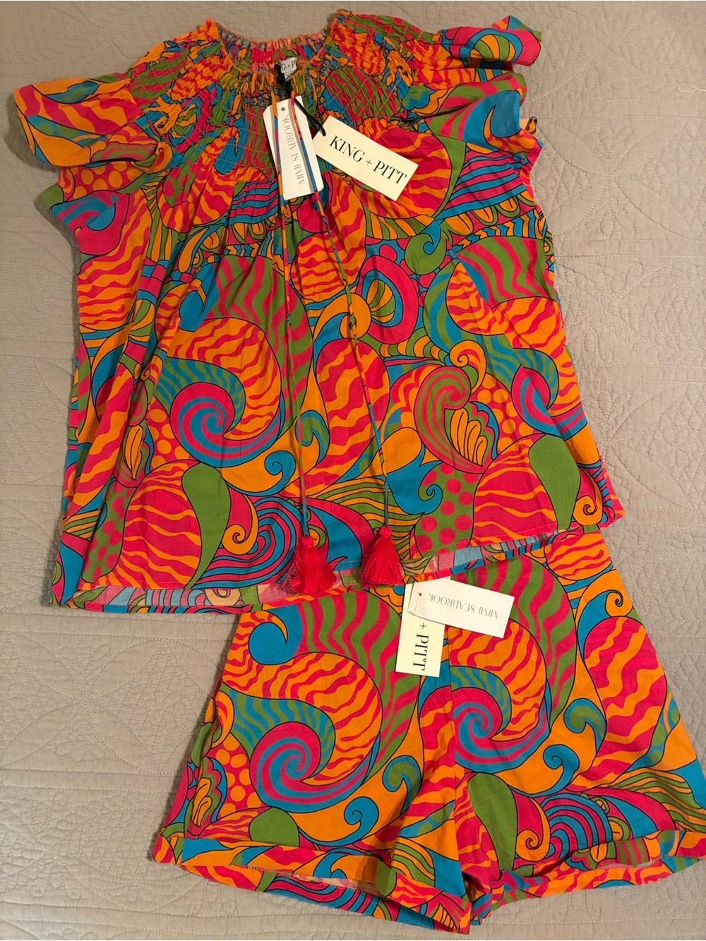 Mimi Seabrook King + Pitt Top (XS) & Short (S) Set, Coral Fusion